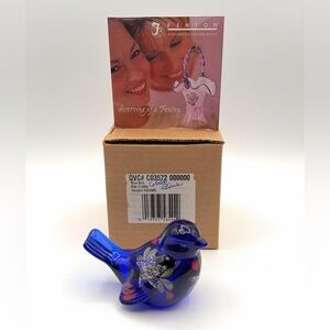 Fenton Art Glass Cobalt Blue Glass Bird Figurine Hand Painted & Artist Signed